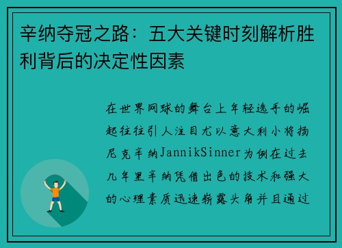 辛纳夺冠之路：五大关键时刻解析胜利背后的决定性因素